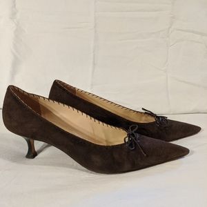 Manolo Blahnik Brown Suede Kitten Heel 41